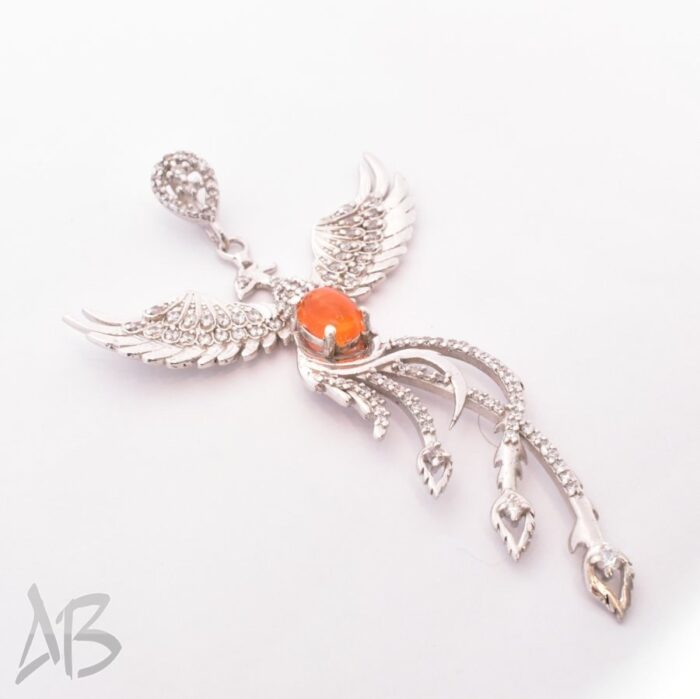 گردنبند نقره زنانه نگین اپال معدنی خوش رنگ و درخشان طرح سیمرغ آقابرزگ کد Med121 - Image 4