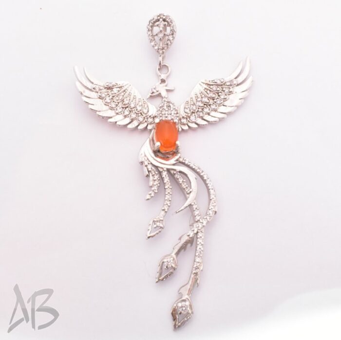 گردنبند نقره زنانه نگین اپال معدنی خوش رنگ و درخشان طرح سیمرغ آقابرزگ کد Med121 - Image 5