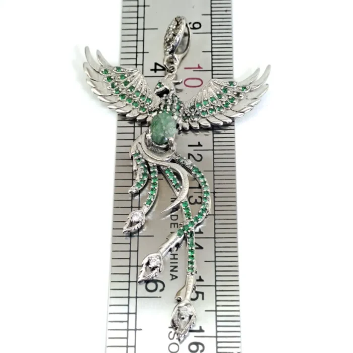 گردنبند یا مدالی نقره استرلینگ نگین زمرد اصل برلیان کات خوشرنگ کد Med124 - Image 5