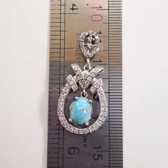 گردنبند نقره زنانه فیروزه نیشابور اصل روکش رودیوم آقابزرگ کد Med133 - Image 3