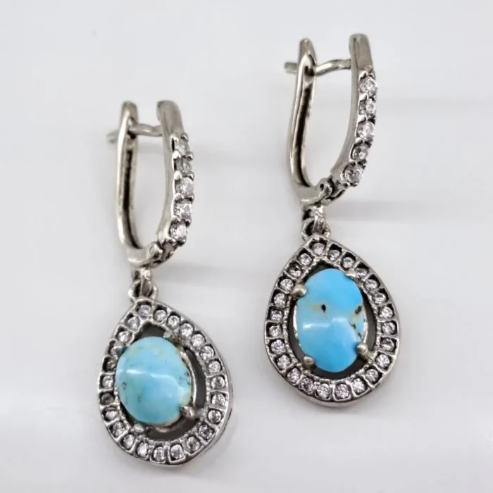 گوشواره نقره 925 ظریف با سنگ فیروزه نیشابور اصل آقابزرگ کد G145 - Image 4