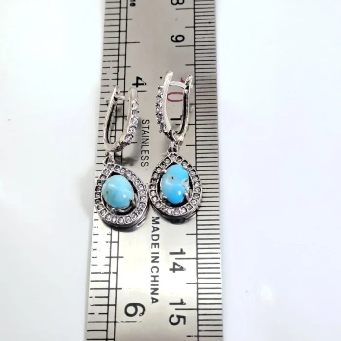 گوشواره نقره 925 ظریف با سنگ فیروزه نیشابور اصل آقابزرگ کد G145 - Image 6