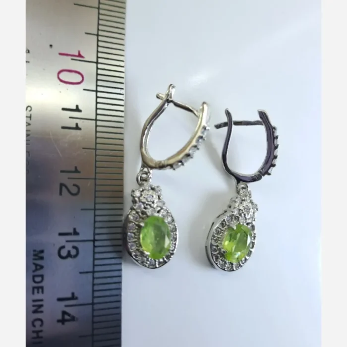 نیم ست نقره زبرجد اصل و معدنی (گوشواره و گردنبند) پوشش ضد حساسیت رودیوم کد Med131 - Image 5