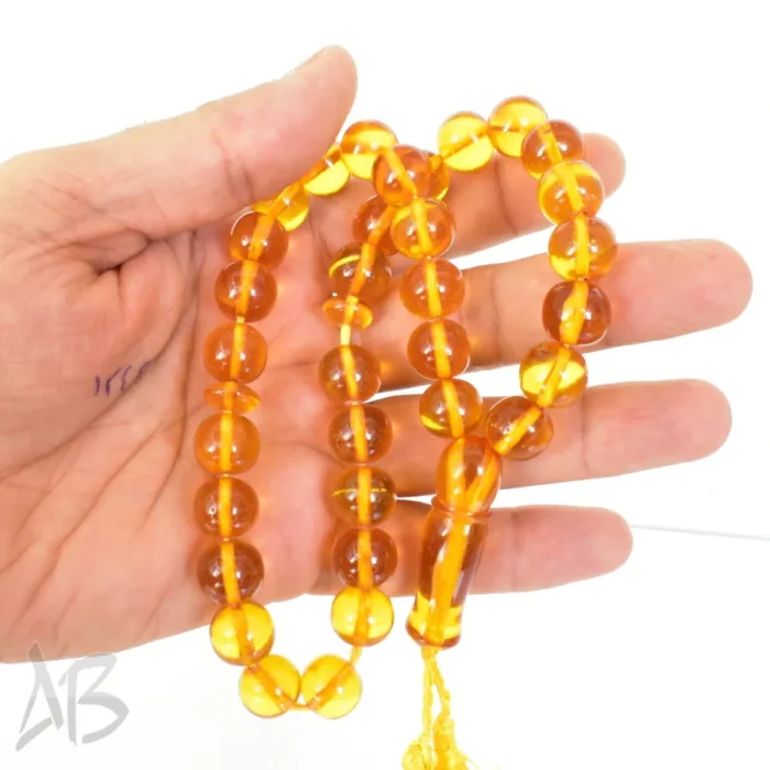 تسبیح سندلوس 33 دانه بودار گرد زرد کوتاه و زیبا سایز 11 کد 1247 آقابزرگ - Image 3