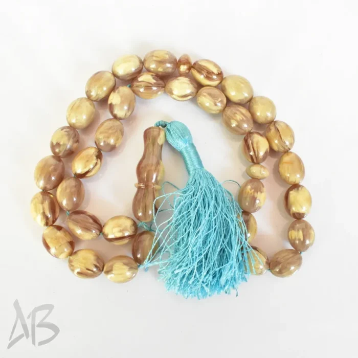 تسبیح سندلوس 33 دانه اصل طرح چوب چند رنگ کد 1250 بودار تراش بیضی آقابزرگ - Image 9