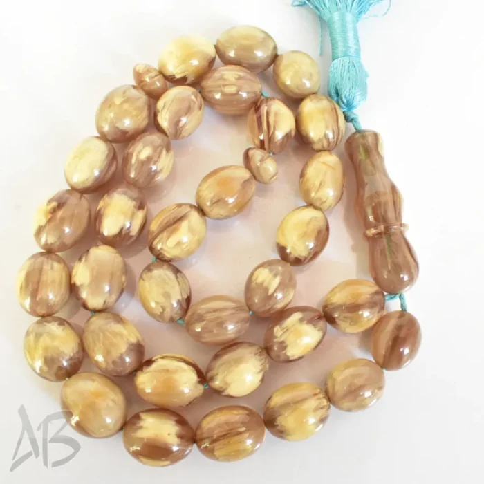 تسبیح سندلوس 33 دانه اصل طرح چوب چند رنگ کد 1250 بودار تراش بیضی آقابزرگ - Image 4