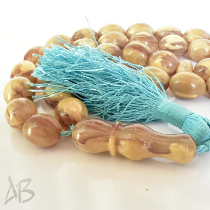 تسبیح سندلوس 33 دانه اصل طرح چوب چند رنگ کد 1250 بودار تراش بیضی آقابزرگ - Image 5