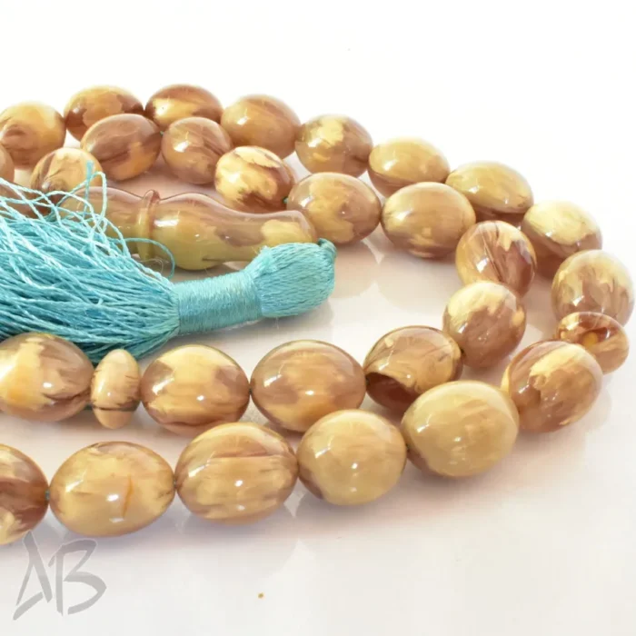 تسبیح سندلوس 33 دانه اصل طرح چوب چند رنگ کد 1250 بودار تراش بیضی آقابزرگ - Image 7