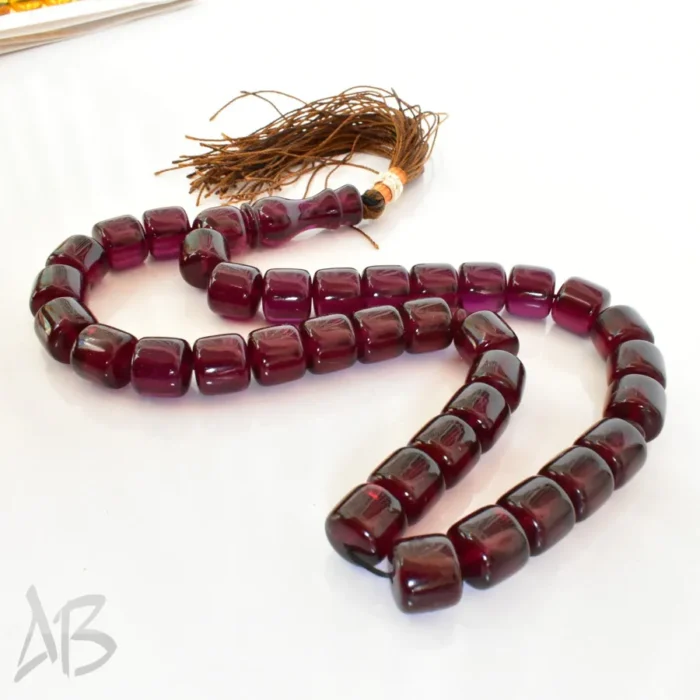تسبیح سندلوس بودار 35 دانه اصل کد 1258 استوانه‌ای زرشکی-بنفش شماره 13 آقابزرگ - Image 7