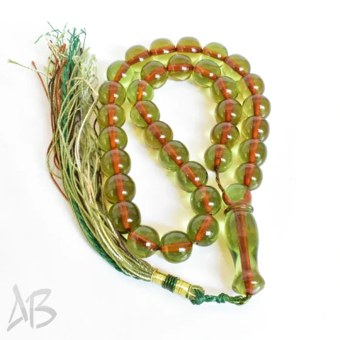 تسبیح سندلوس 33 دانه بودار گرد سبز زیتونی بسیار زیبا سایز 13 کد 1260 آقابزرگ - Image 7