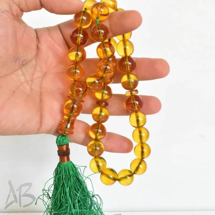 تسبیح سندلوس 33 دانه اصل بودار گرد زرد عسلی زیبا سایز 14 کد 1262 آقابزرگ - Image 3