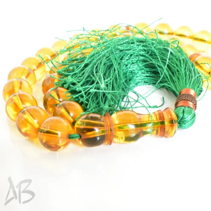 تسبیح سندلوس 33 دانه اصل بودار گرد زرد عسلی زیبا سایز 14 کد 1262 آقابزرگ - Image 5