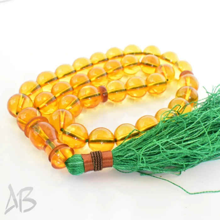 تسبیح سندلوس 33 دانه اصل بودار گرد زرد عسلی زیبا سایز 14 کد 1262 آقابزرگ - Image 7