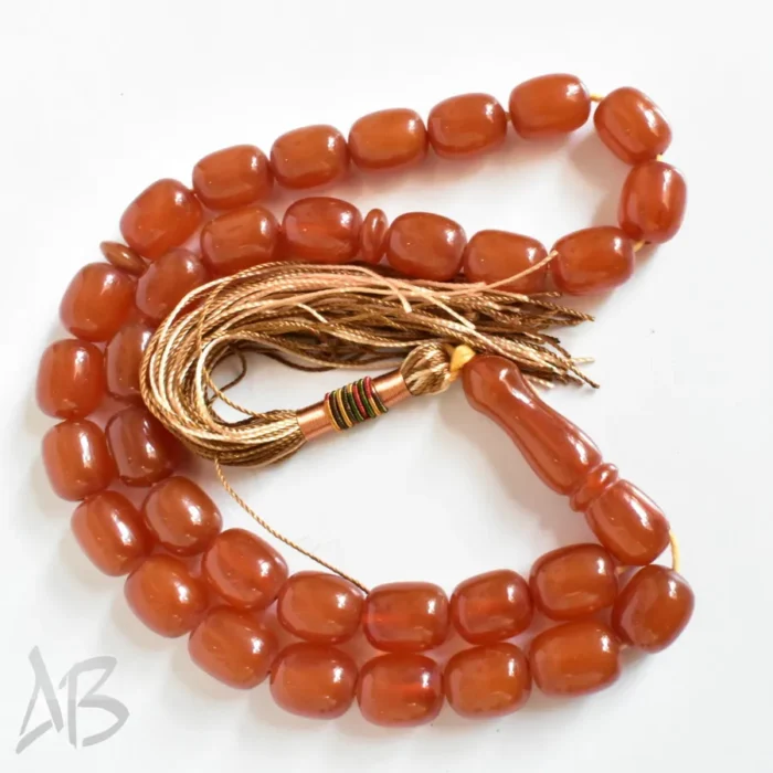 تسبیح سندلوس بودار 33 دانه اصل کد 1263 استوانه‌ای لبه گرد قهوه‌ای آقابزرگ - Image 5