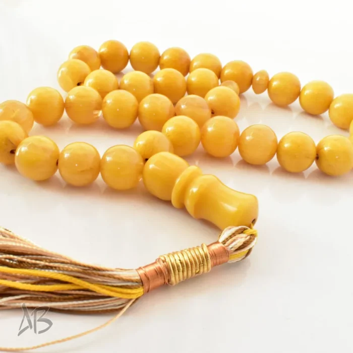 تسبیح سندلوس 33 دانه اصل کد 1265 بودار گرد سایز 15 پرچمی کهربایی خوش تراش آقابزرگ - Image 5