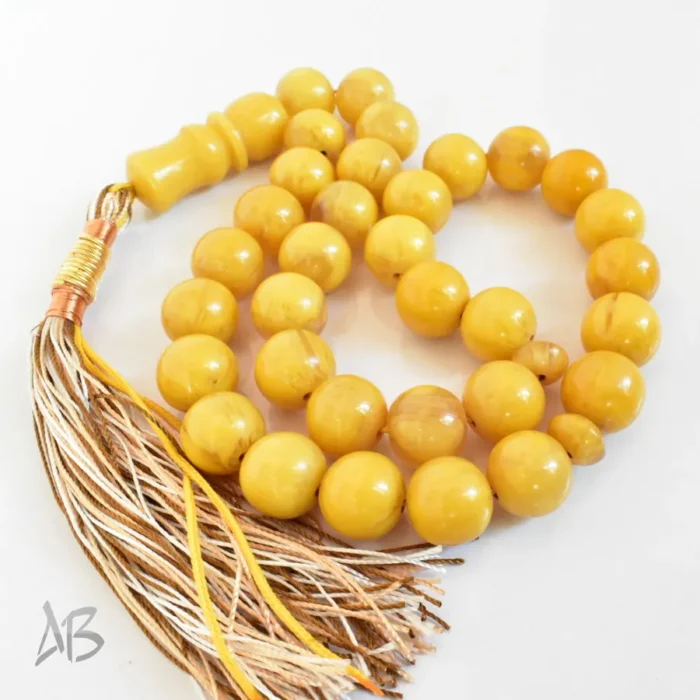 تسبیح سندلوس 33 دانه اصل کد 1265 بودار گرد سایز 15 پرچمی کهربایی خوش تراش آقابزرگ - Image 6