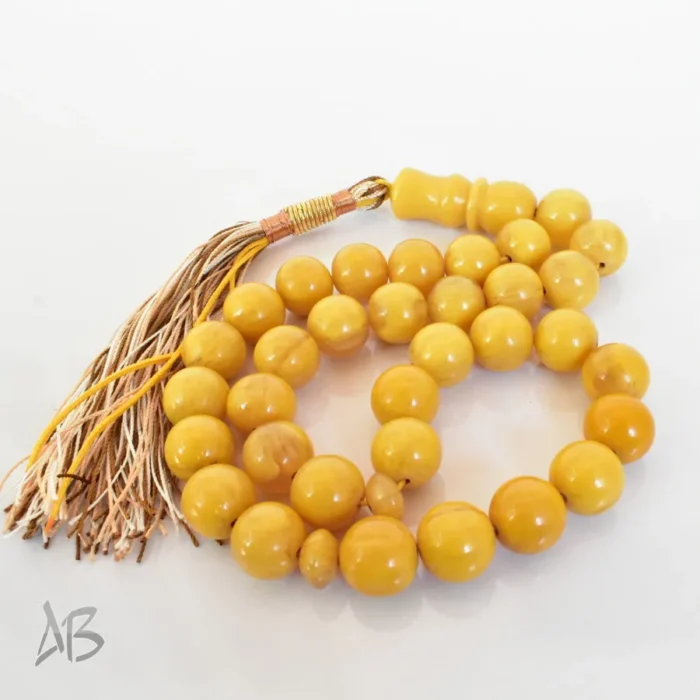 تسبیح سندلوس 33 دانه اصل کد 1265 بودار گرد سایز 15 پرچمی کهربایی خوش تراش آقابزرگ - Image 7