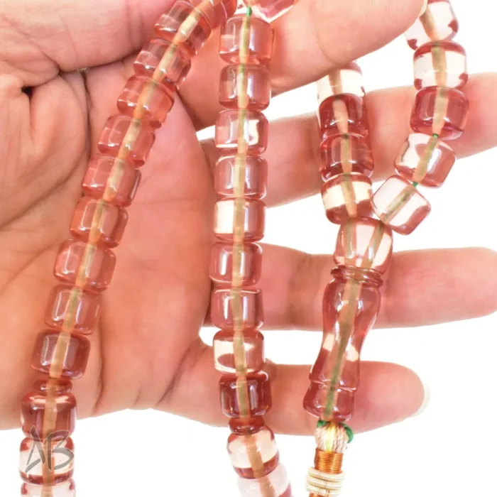 تسبیح سندلوس بودار 53 دانه اصل کد 1266 استوانه‌ای شماره 12 رنگ بنزینی خوشرنگ آقابزرگ - Image 3