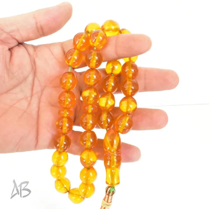 تسبیح سندلوس 33 دانه اصل کد 1270 بودار گرد زرد عسلی سایز 13 در 14 آقابزرگ - Image 5