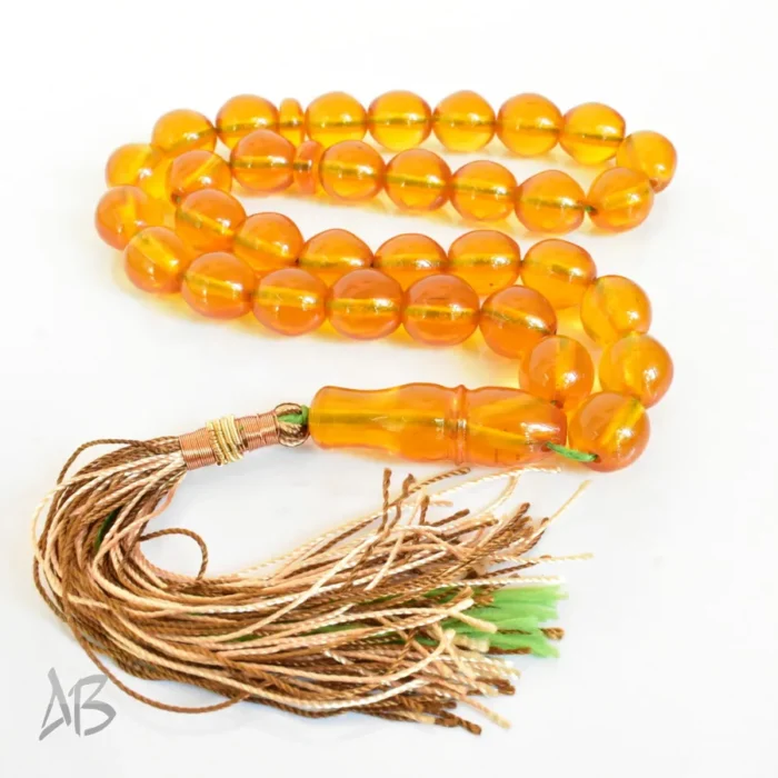 تسبیح سندلوس 33 دانه اصل کد 1270 بودار گرد زرد عسلی سایز 13 در 14 آقابزرگ - Image 4