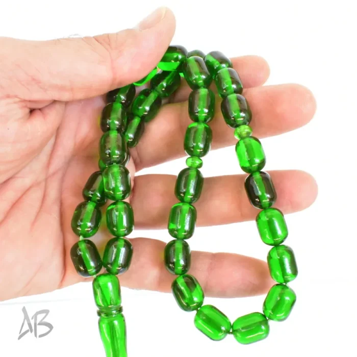 تسبیح سندلوس 33 دانه اصل کد 1277 بودار تراش بیضی سبز سیدی کوتاه و زیبا سایز 10 در 12 - Image 3