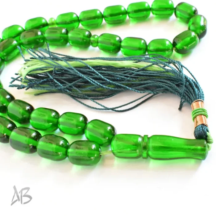 تسبیح سندلوس 33 دانه اصل کد 1277 بودار تراش بیضی سبز سیدی کوتاه و زیبا سایز 10 در 12 - Image 6