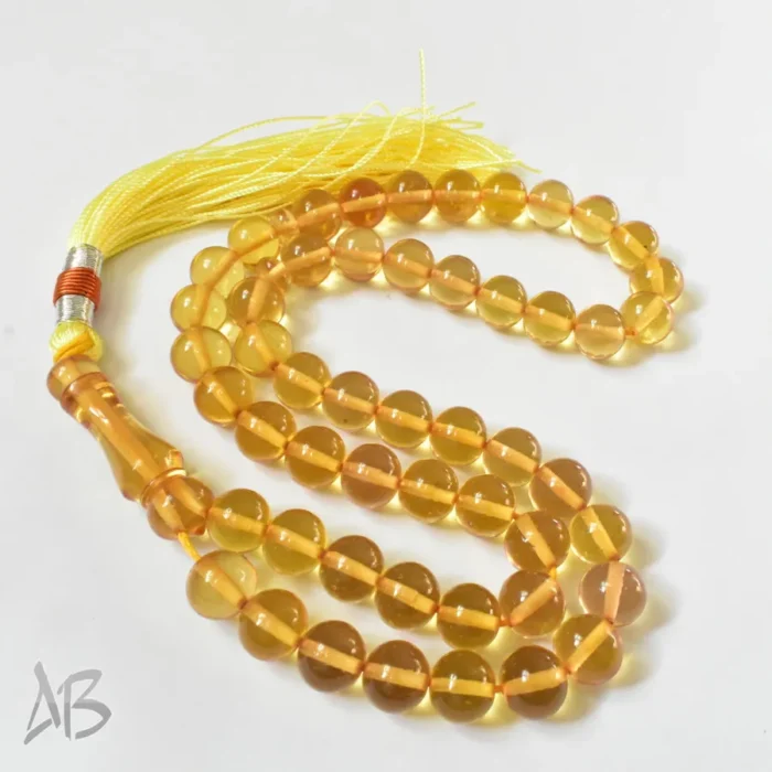 تسبیح سندلوس 51 دانه اصل بودار گرد زرد رنگ زیبا سایز 12 کد 1235 آقابزرگ - Image 5