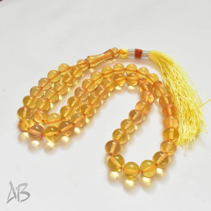 تسبیح سندلوس 51 دانه اصل بودار گرد زرد رنگ زیبا سایز 12 کد 1235 آقابزرگ - Image 6