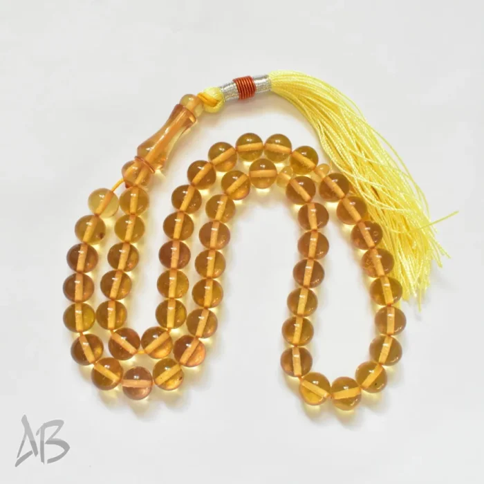 تسبیح سندلوس 51 دانه اصل بودار گرد زرد رنگ زیبا سایز 12 کد 1235 آقابزرگ - Image 8