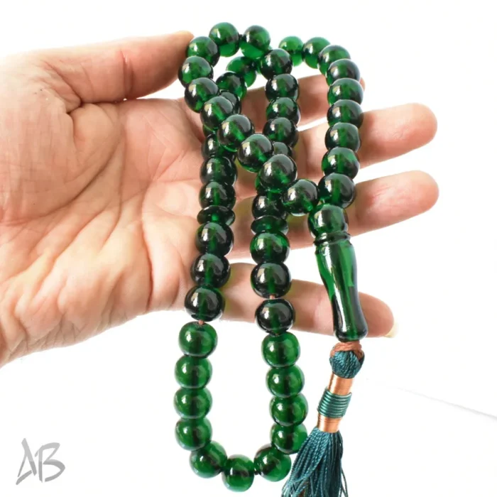 تسبیح سندلوس 51 دانه اصل بودار شلغمی سبز تیره سایز 12 کد 1292 آقابزرگ - Image 3