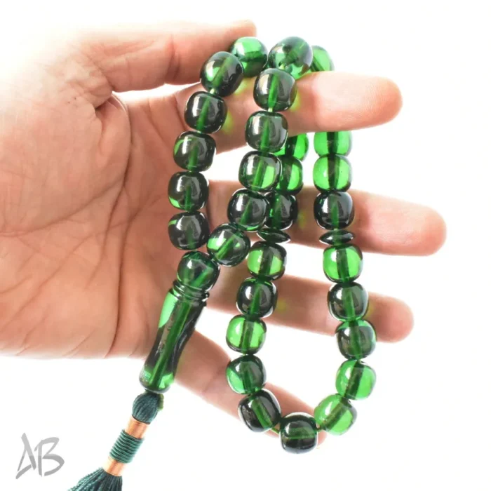 تسبیح سندلوس 33 دانه اصل سبز رنگ کد 1294 بودار تراش گرد فندقی آقابزرگ - Image 3