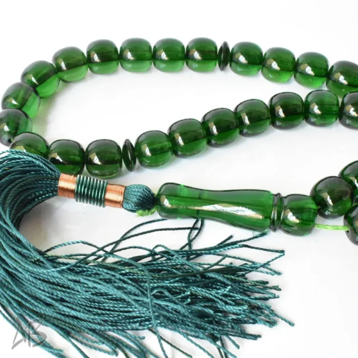 تسبیح سندلوس 33 دانه اصل سبز رنگ کد 1294 بودار تراش گرد فندقی آقابزرگ - Image 6