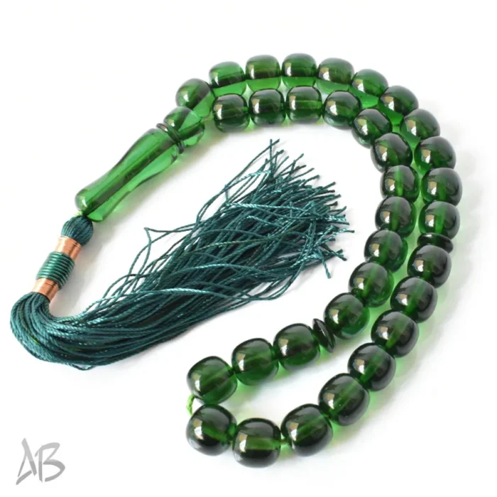 تسبیح سندلوس 33 دانه اصل سبز رنگ کد 1294 بودار تراش گرد فندقی آقابزرگ - Image 7