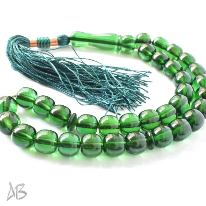 تسبیح سندلوس 33 دانه اصل سبز رنگ کد 1294 بودار تراش گرد فندقی آقابزرگ - Image 8