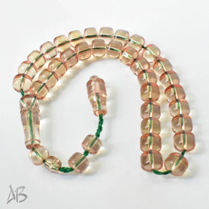 تسبیح سندلوس بودار 33 دانه اصل کد 1299 قپاندار استوانه‌ای لبه گرد عسلی روشن آقابزرگ - Image 9