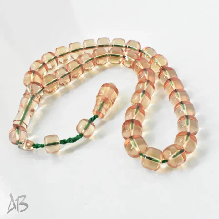 تسبیح سندلوس بودار 33 دانه اصل کد 1301 قپاندار استوانه‌ای لبه گرد عسلی آقابزرگ - Image 7