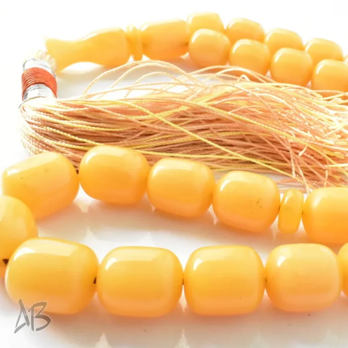 تسبیح سندلوس بودار آلمانی تراش هنگ کنگ 33 دانه زرد کهربایی کد 1304 آقابزرگ - Image 9