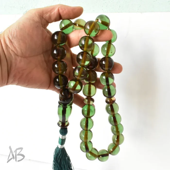 تسبیح سندلوس بسیار درشت 33 دانه اصل سبز رنگ کد 1306 بودار تراش گرد سایز 20 آقابزرگ - Image 3
