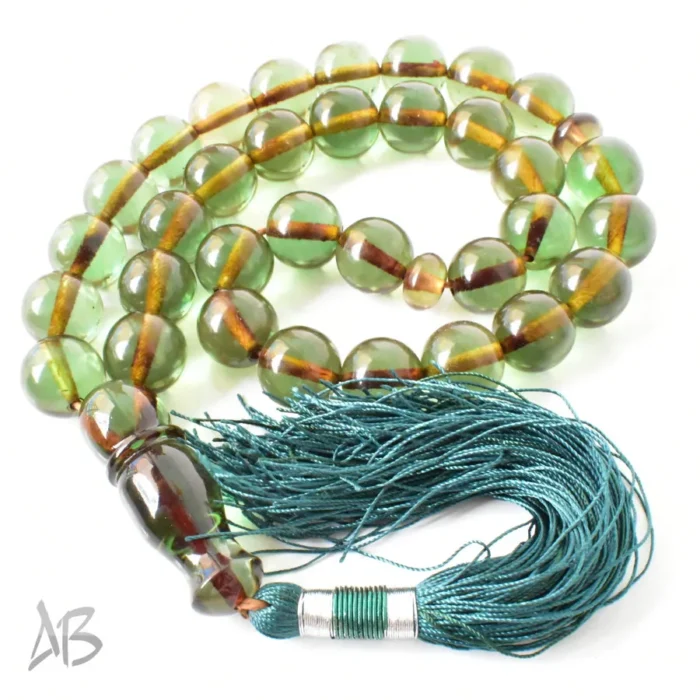 تسبیح سندلوس بسیار درشت 33 دانه اصل سبز رنگ کد 1306 بودار تراش گرد سایز 20 آقابزرگ - Image 5