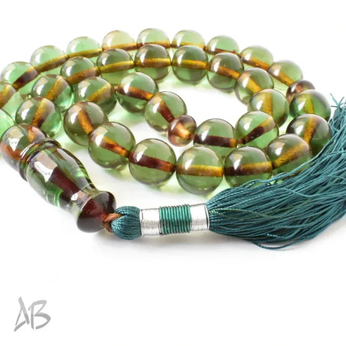 تسبیح سندلوس بسیار درشت 33 دانه اصل سبز رنگ کد 1306 بودار تراش گرد سایز 20 آقابزرگ - Image 6