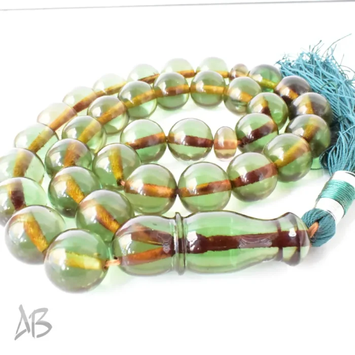 تسبیح سندلوس بسیار درشت 33 دانه اصل سبز رنگ کد 1306 بودار تراش گرد سایز 20 آقابزرگ - Image 8