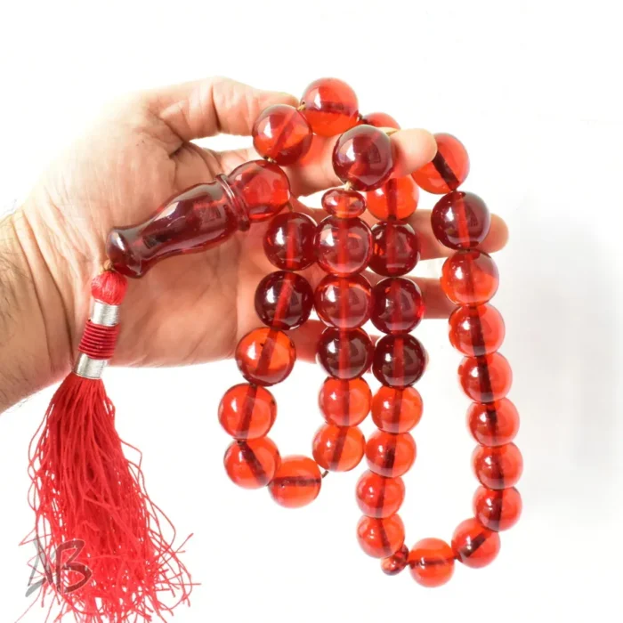 تسبیح سندلوس بسیار درشت 33 دانه اصل قرمز بسیار زیبا کد 1307 بودار گرد آقابزرگ - Image 3