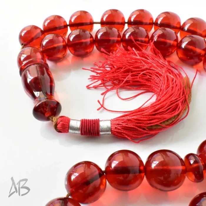 تسبیح سندلوس بسیار درشت 33 دانه اصل قرمز بسیار زیبا کد 1307 بودار گرد آقابزرگ - Image 6