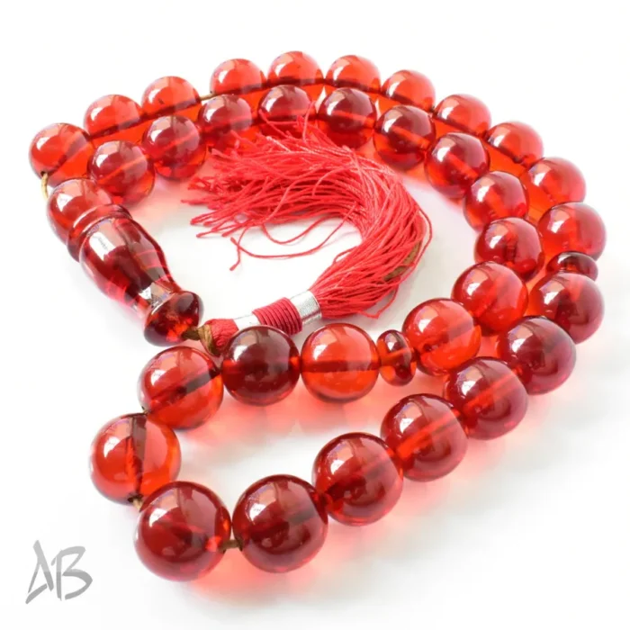 تسبیح سندلوس بسیار درشت 33 دانه اصل قرمز بسیار زیبا کد 1307 بودار گرد آقابزرگ - Image 9