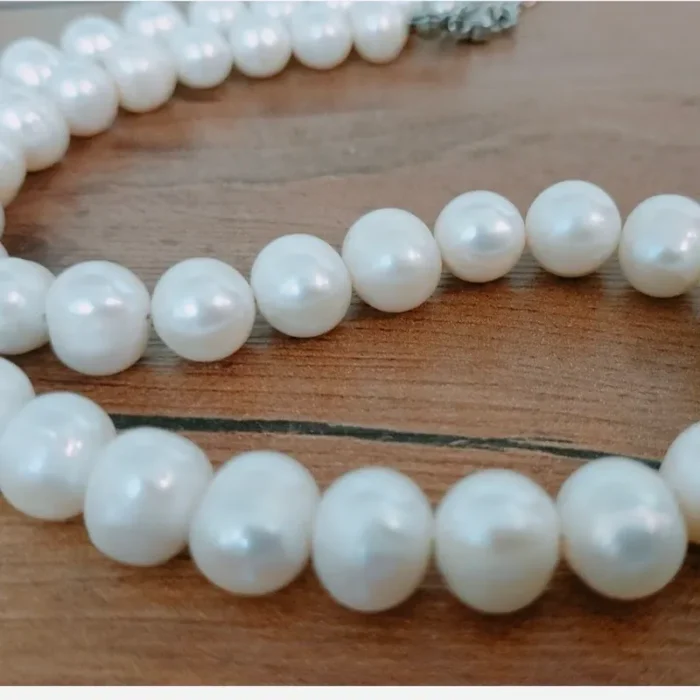 گردنبند مروارید پرورشی اصل منظم 8 تا 10 میل درشت قفل استیل رنگ ثابت کد mv11 - Image 4