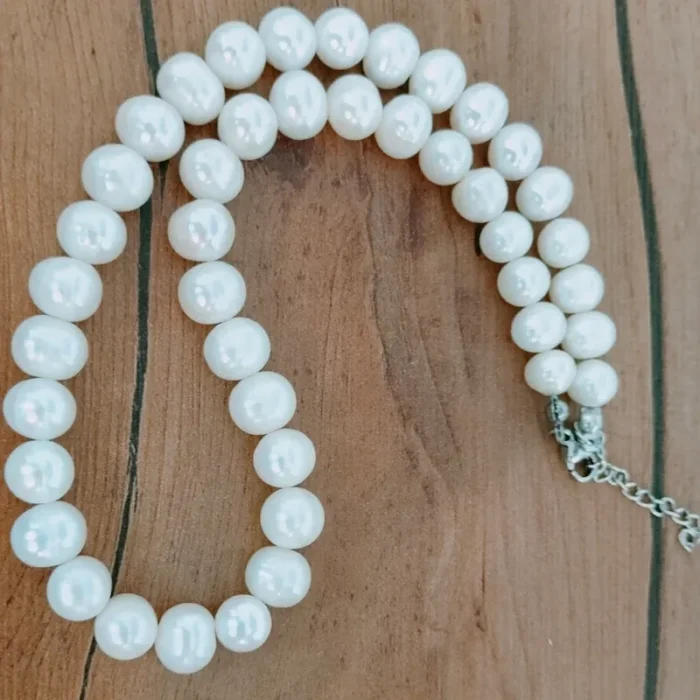 گردنبند مروارید پرورشی اصل منظم 8 تا 10 میل درشت قفل استیل رنگ ثابت کد mv11 - Image 8