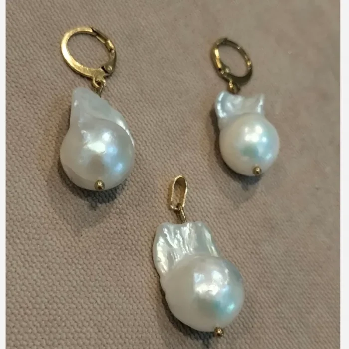 مروارید پرورشی باروک مدل اشک اصلی و طبیعی 3 عددی گوشواره و مدالی کد mv17 - Image 4