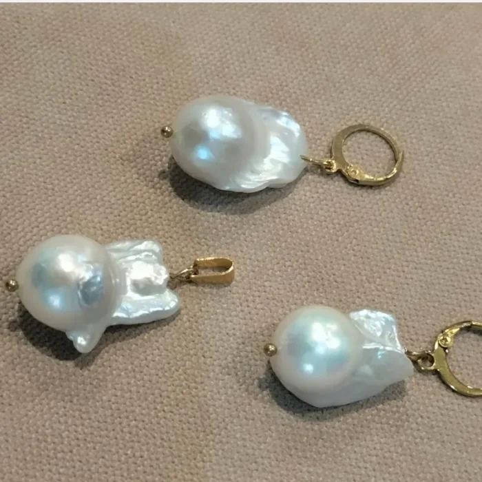 مروارید پرورشی باروک مدل اشک اصلی و طبیعی 3 عددی گوشواره و مدالی کد mv17 - Image 6