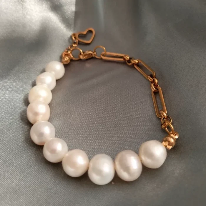 دستبند مروارید پرورشی سایز 8 کاملا گرد درجه یک متریال استیل ضد زنگ mv5 - Image 2