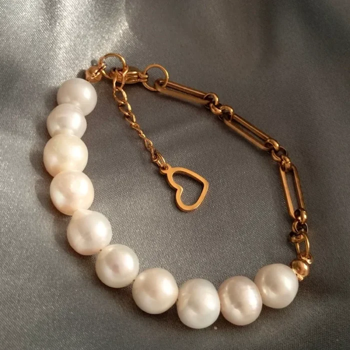 دستبند مروارید پرورشی سایز 8 کاملا گرد درجه یک متریال استیل ضد زنگ mv5 - Image 4